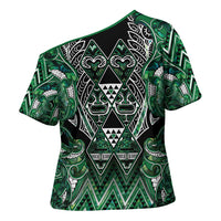 Aotearoa Ngai Tahu Cross Shoulder Shirt Maori Tribal Dark Green Paua Shell Pattern DT05 - Polynesian Pride