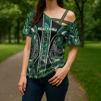 Aotearoa Ngai Tahu Cross Shoulder Shirt Maori Tribal Dark Green Paua Shell Pattern DT05 - Polynesian Pride