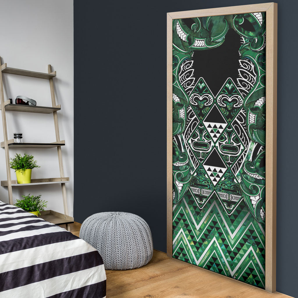 Aotearoa Ngai Tahu Door Cover Maori Tribal Dark Green Paua Shell Pattern DT05 - Polynesian Pride