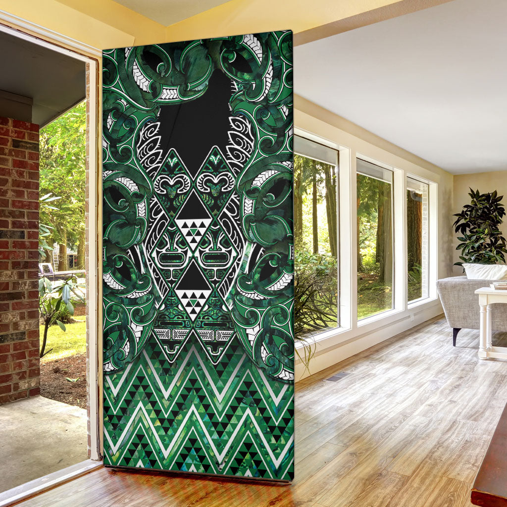 Aotearoa Ngai Tahu Door Cover Maori Tribal Dark Green Paua Shell Pattern DT05 - Polynesian Pride