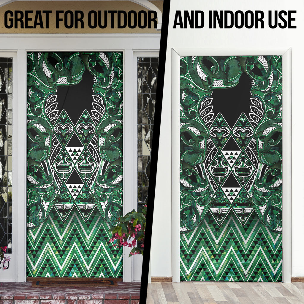 Aotearoa Ngai Tahu Door Cover Maori Tribal Dark Green Paua Shell Pattern DT05 - Polynesian Pride