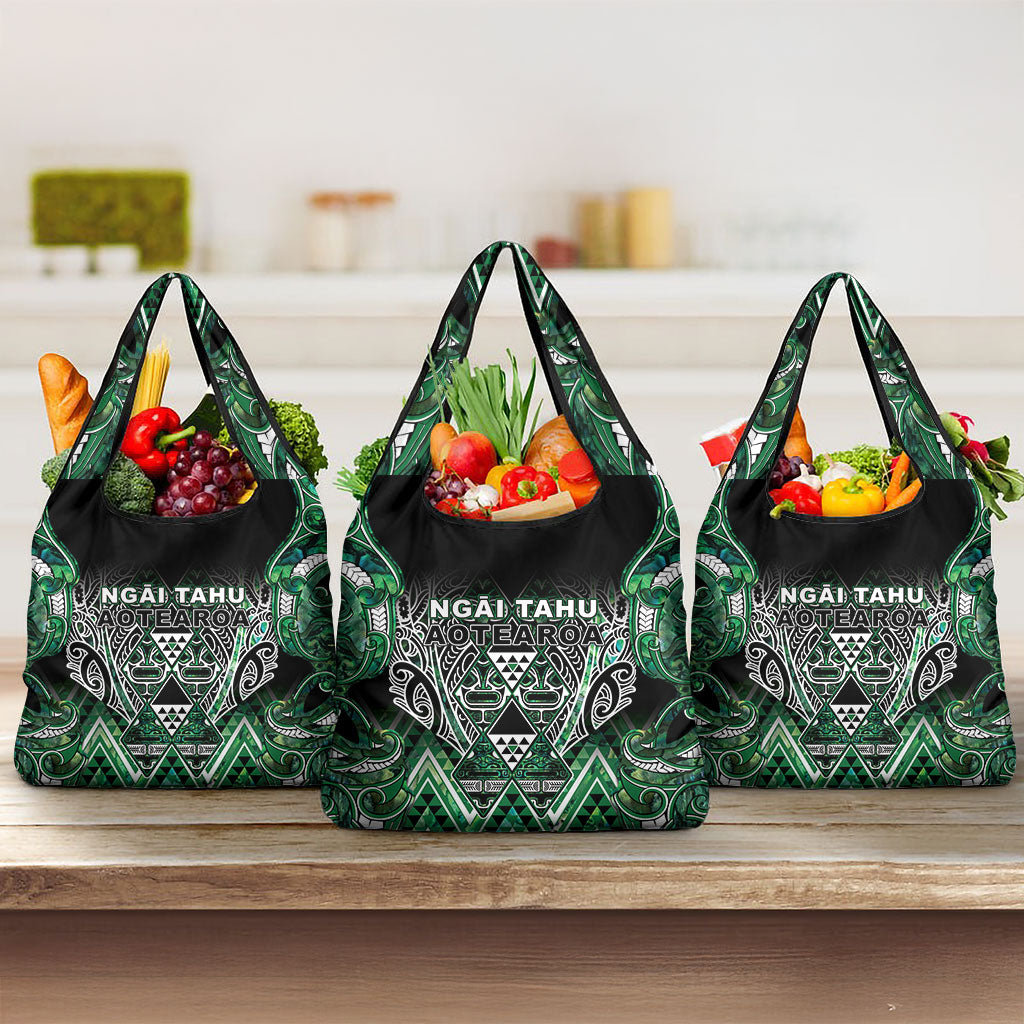 Aotearoa Ngai Tahu Grocery Bag Maori Tribal Dark Green Paua Shell Pattern DT05 3-pack One Size Green - Polynesian Pride