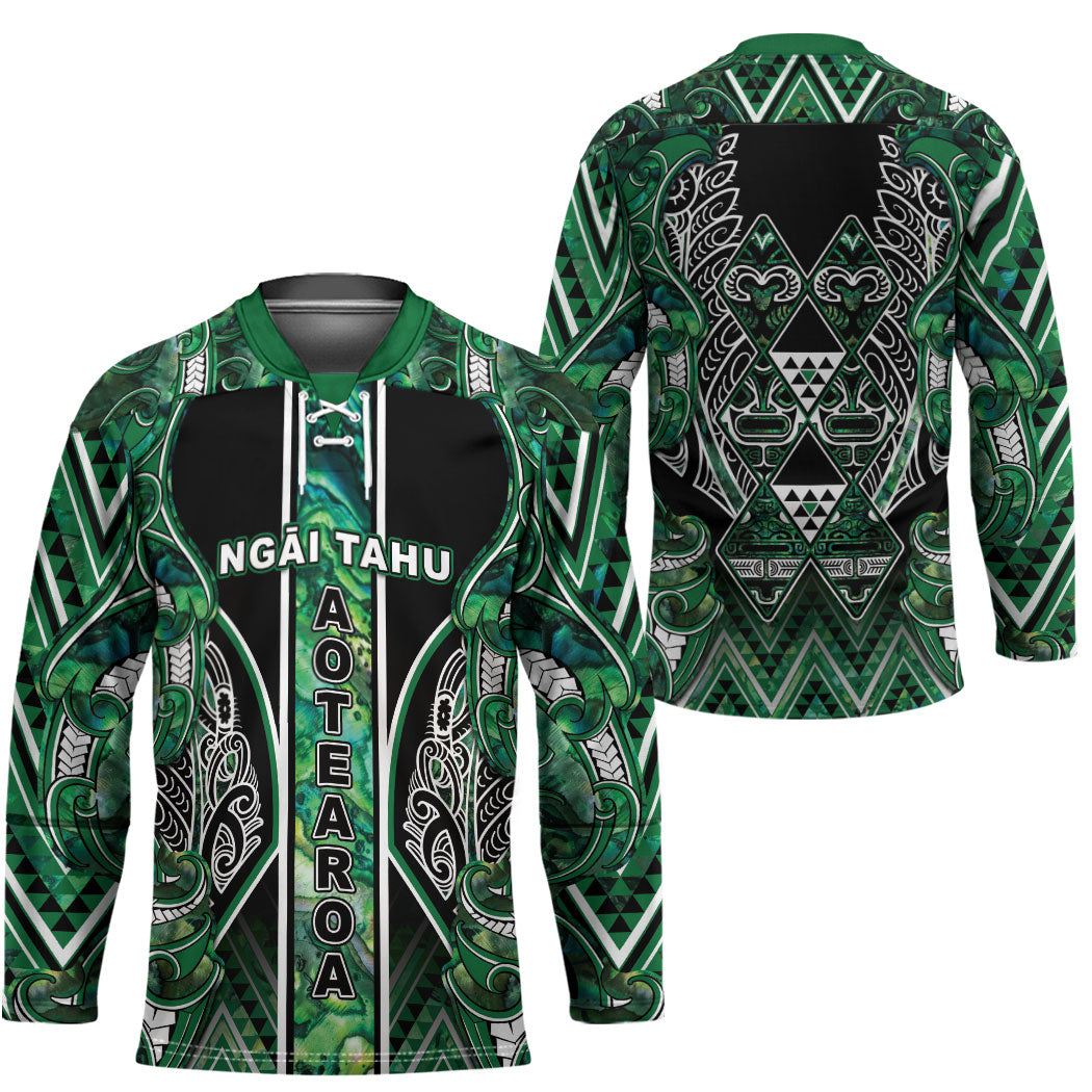 Aotearoa Ngai Tahu Hockey Jersey Maori Tribal Dark Green Paua Shell Pattern DT05 - Polynesian Pride