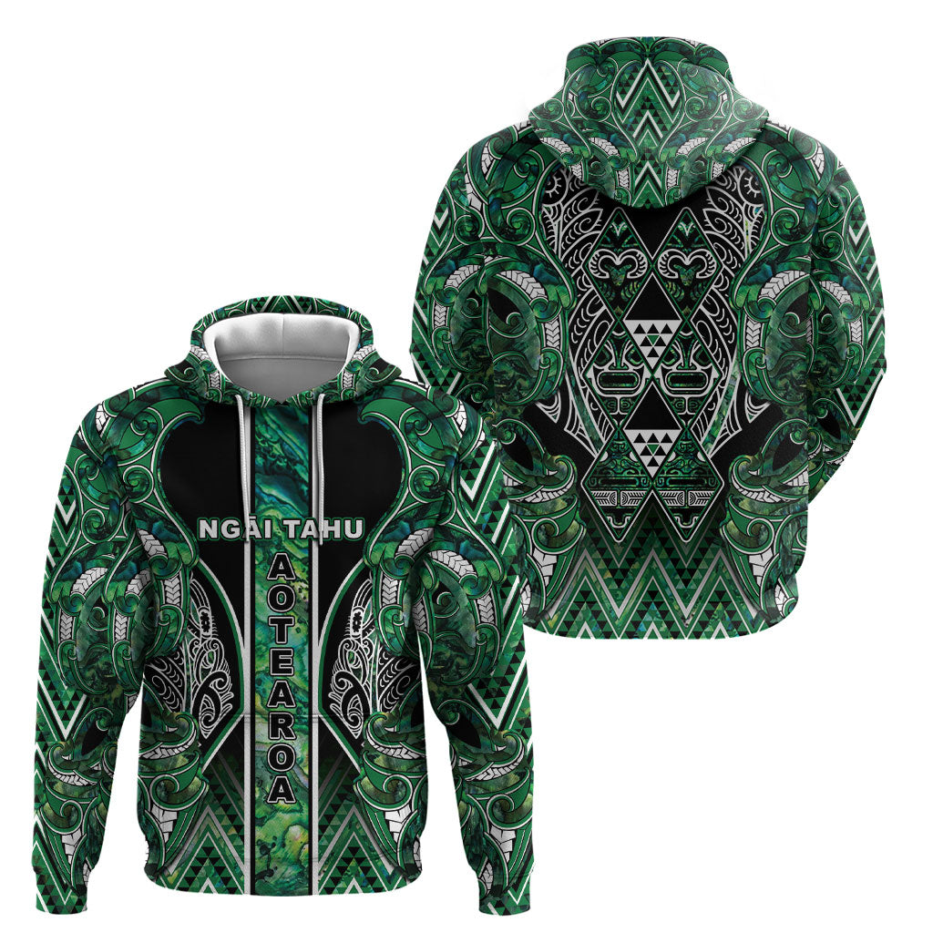 Aotearoa Ngai Tahu Hoodie Maori Tribal Dark Green Paua Shell Pattern DT05 - Polynesian Pride