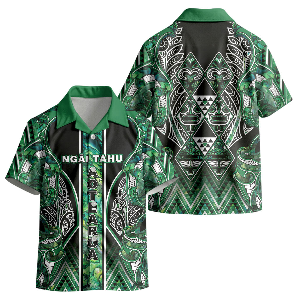 Aotearoa Ngai Tahu Kid Hawaiian Shirt Maori Tribal Dark Green Paua Shell Pattern DT05 - Polynesian Pride