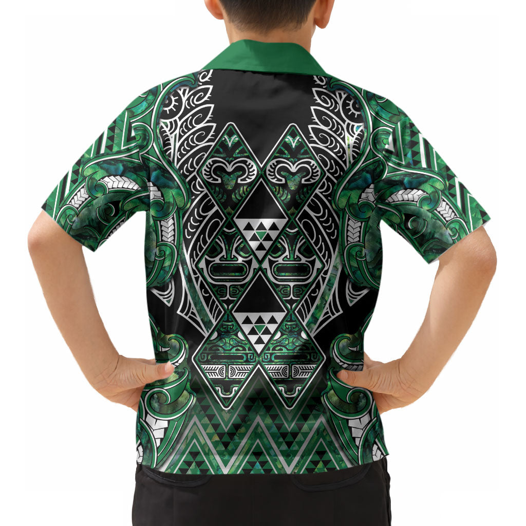 Aotearoa Ngai Tahu Kid Hawaiian Shirt Maori Tribal Dark Green Paua Shell Pattern DT05 - Polynesian Pride