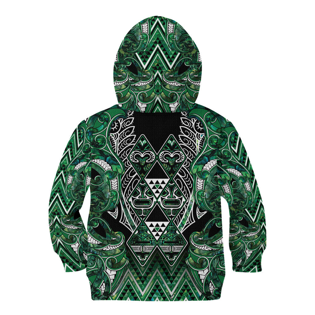 Aotearoa Ngai Tahu Kid Hoodie Maori Tribal Dark Green Paua Shell Pattern DT05 - Polynesian Pride