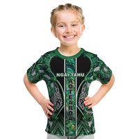 Aotearoa Ngai Tahu Kid T Shirt Maori Tribal Dark Green Paua Shell Pattern DT05 Green - Polynesian Pride
