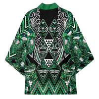Aotearoa Ngai Tahu Kimono Maori Tribal Dark Green Paua Shell Pattern DT05 - Polynesian Pride