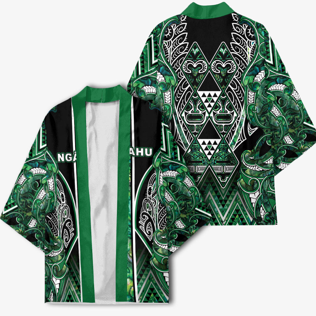 Aotearoa Ngai Tahu Kimono Maori Tribal Dark Green Paua Shell Pattern DT05 - Polynesian Pride