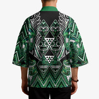 Aotearoa Ngai Tahu Kimono Maori Tribal Dark Green Paua Shell Pattern DT05 - Polynesian Pride