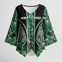 Aotearoa Ngai Tahu Kimono Sleeve Blouse Maori Tribal Dark Green Paua Shell Pattern DT05 Female Green - Polynesian Pride