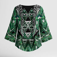Aotearoa Ngai Tahu Kimono Sleeve Blouse Maori Tribal Dark Green Paua Shell Pattern DT05 - Polynesian Pride