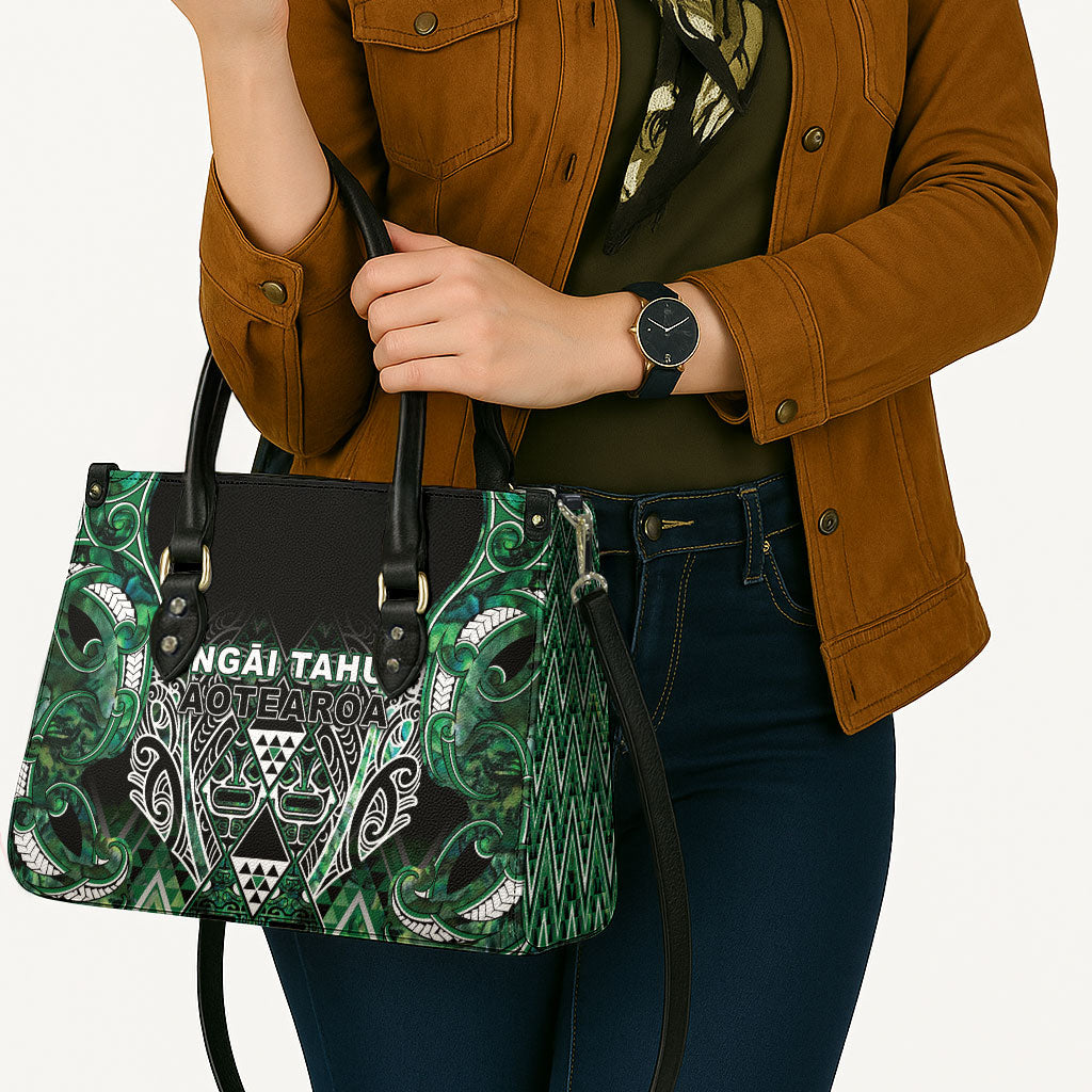 Aotearoa Ngai Tahu Leather Bag Maori Tribal Dark Green Paua Shell Pattern DT05 - Polynesian Pride