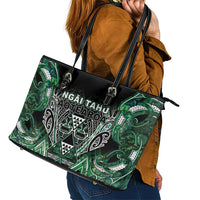 Aotearoa Ngai Tahu Leather Tote Bag Maori Tribal Dark Green Paua Shell Pattern DT05 - Polynesian Pride