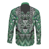 Aotearoa Ngai Tahu Long Sleeve Button Shirt Maori Tribal Dark Green Paua Shell Pattern DT05 - Polynesian Pride