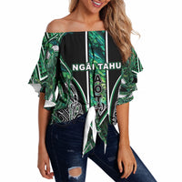 Aotearoa Ngai Tahu Off Shoulder Wrap Waist Top Maori Tribal Dark Green Paua Shell Pattern DT05 Green - Polynesian Pride