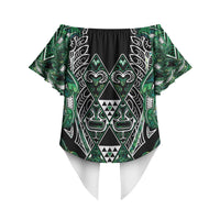 Aotearoa Ngai Tahu Off Shoulder Wrap Waist Top Maori Tribal Dark Green Paua Shell Pattern DT05 - Polynesian Pride