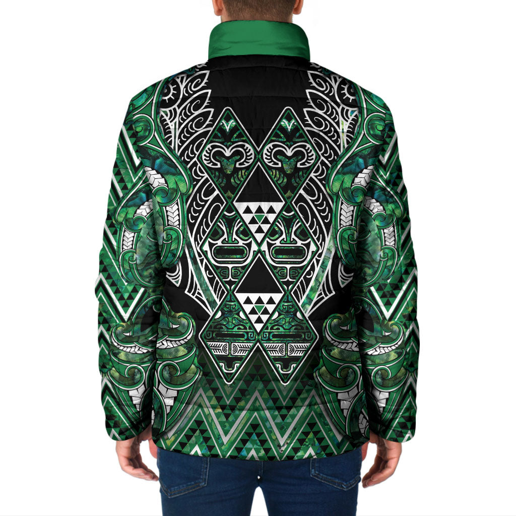 Aotearoa Ngai Tahu Padded Jacket Maori Tribal Dark Green Paua Shell Pattern DT05 - Polynesian Pride