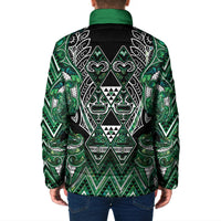 Aotearoa Ngai Tahu Padded Jacket Maori Tribal Dark Green Paua Shell Pattern DT05 - Polynesian Pride