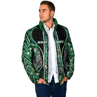 Aotearoa Ngai Tahu Padded Jacket Maori Tribal Dark Green Paua Shell Pattern DT05 - Polynesian Pride