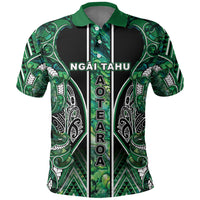 Aotearoa Ngai Tahu Polo Shirt Maori Tribal Dark Green Paua Shell Pattern DT05 Green - Polynesian Pride