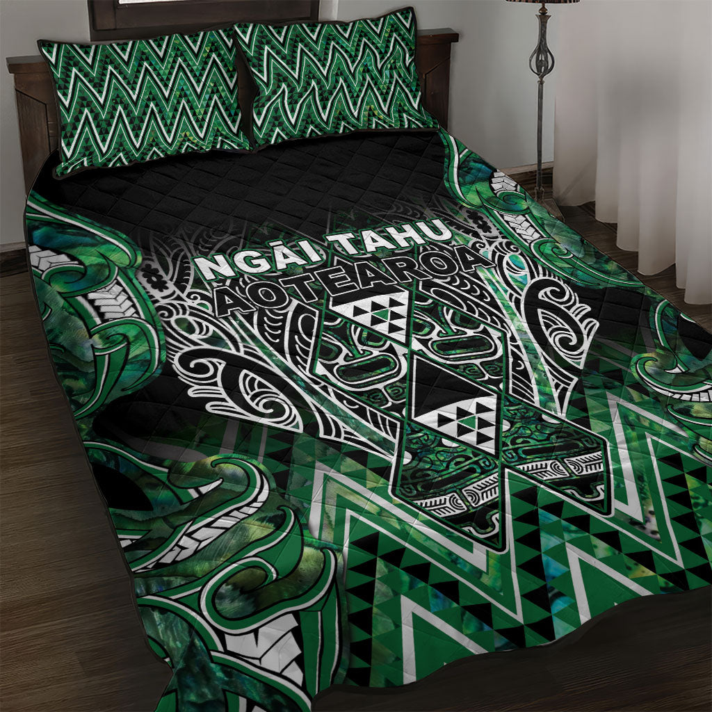 Aotearoa Ngai Tahu Quilt Bed Set Maori Tribal Dark Green Paua Shell Pattern DT05 Green - Polynesian Pride