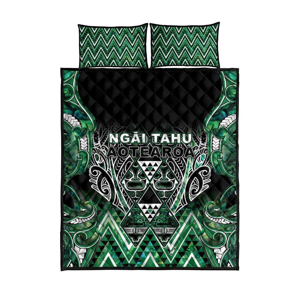 Aotearoa Ngai Tahu Quilt Bed Set Maori Tribal Dark Green Paua Shell Pattern DT05 - Polynesian Pride