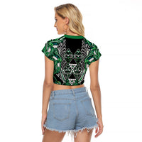 Aotearoa Ngai Tahu Raglan Cropped T Shirt Maori Tribal Dark Green Paua Shell Pattern DT05 - Polynesian Pride