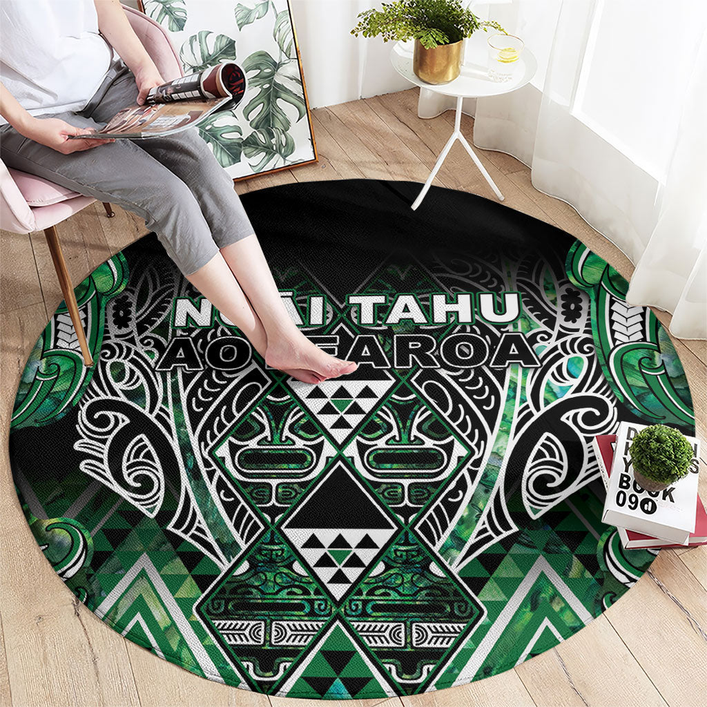 Aotearoa Ngai Tahu Round Carpet Maori Tribal Dark Green Paua Shell Pattern DT05 - Polynesian Pride