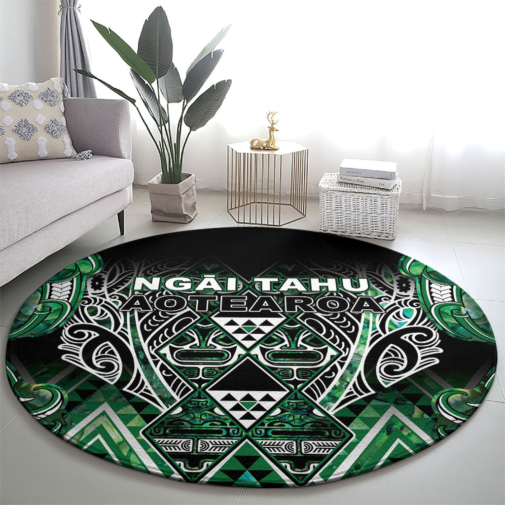 Aotearoa Ngai Tahu Round Carpet Maori Tribal Dark Green Paua Shell Pattern DT05 - Polynesian Pride