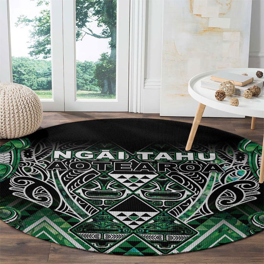 Aotearoa Ngai Tahu Round Carpet Maori Tribal Dark Green Paua Shell Pattern DT05 - Polynesian Pride