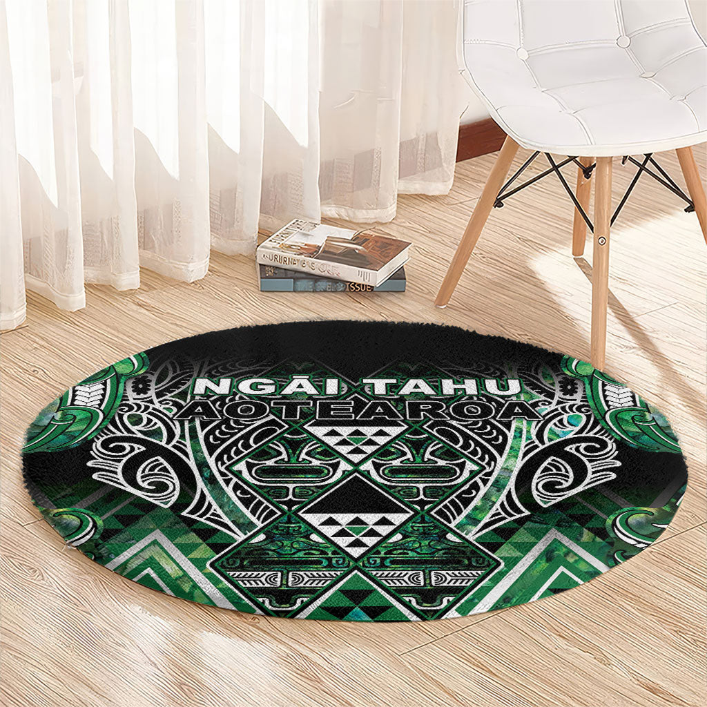Aotearoa Ngai Tahu Round Carpet Maori Tribal Dark Green Paua Shell Pattern DT05 - Polynesian Pride