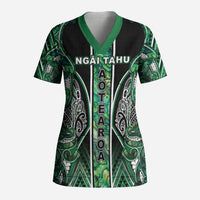 Aotearoa Ngai Tahu Scrub Top Maori Tribal Dark Green Paua Shell Pattern DT05 Adult Green - Polynesian Pride