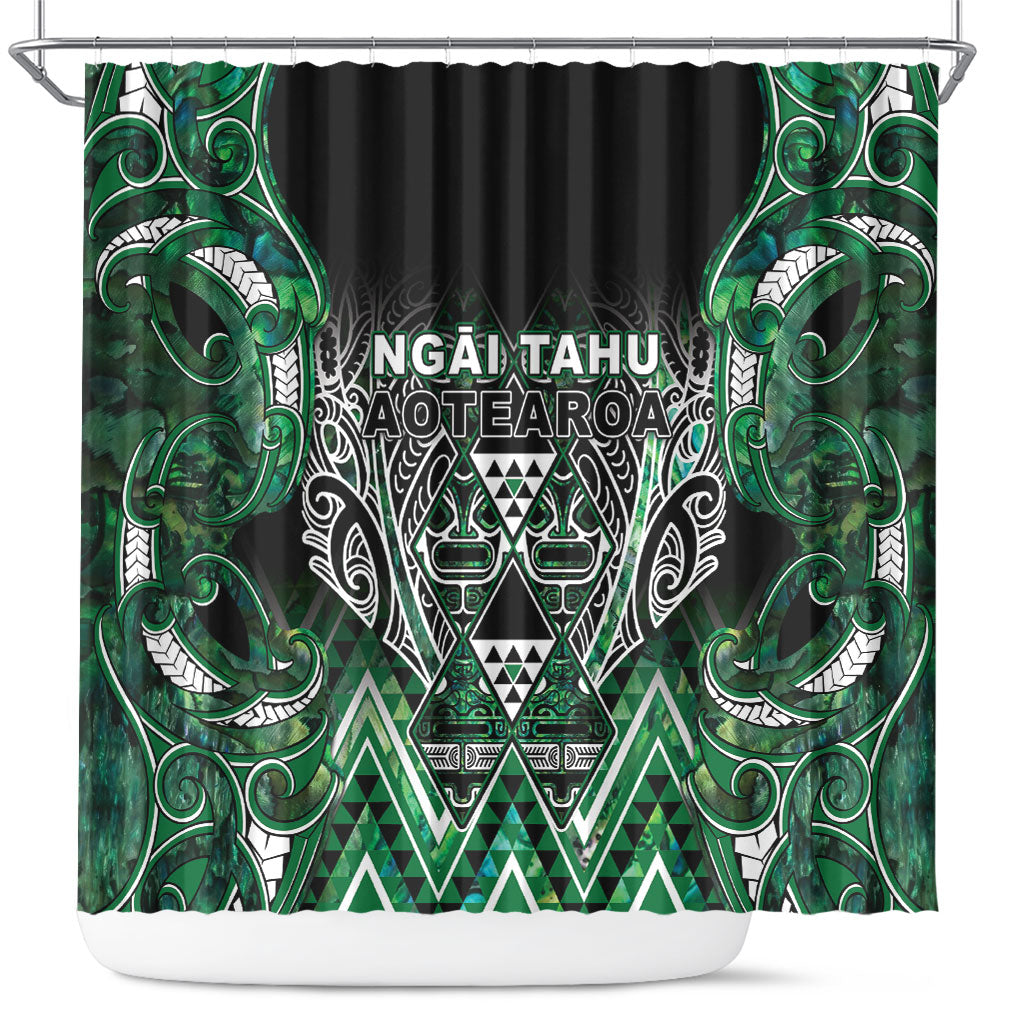 Aotearoa Ngai Tahu Shower Curtain Maori Tribal Dark Green Paua Shell Pattern DT05 Green - Polynesian Pride