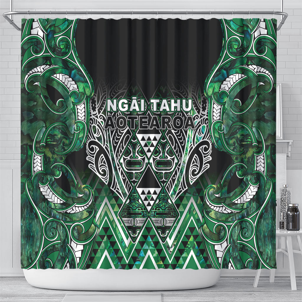 Aotearoa Ngai Tahu Shower Curtain Maori Tribal Dark Green Paua Shell Pattern DT05 - Polynesian Pride