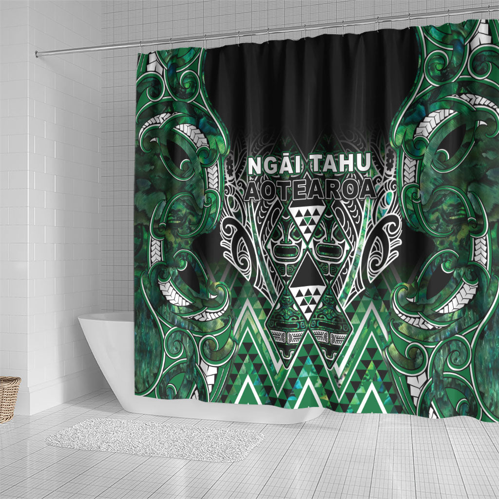 Aotearoa Ngai Tahu Shower Curtain Maori Tribal Dark Green Paua Shell Pattern DT05 - Polynesian Pride