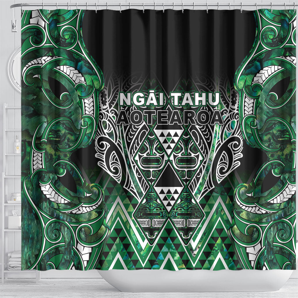 Aotearoa Ngai Tahu Shower Curtain Maori Tribal Dark Green Paua Shell Pattern DT05 - Polynesian Pride