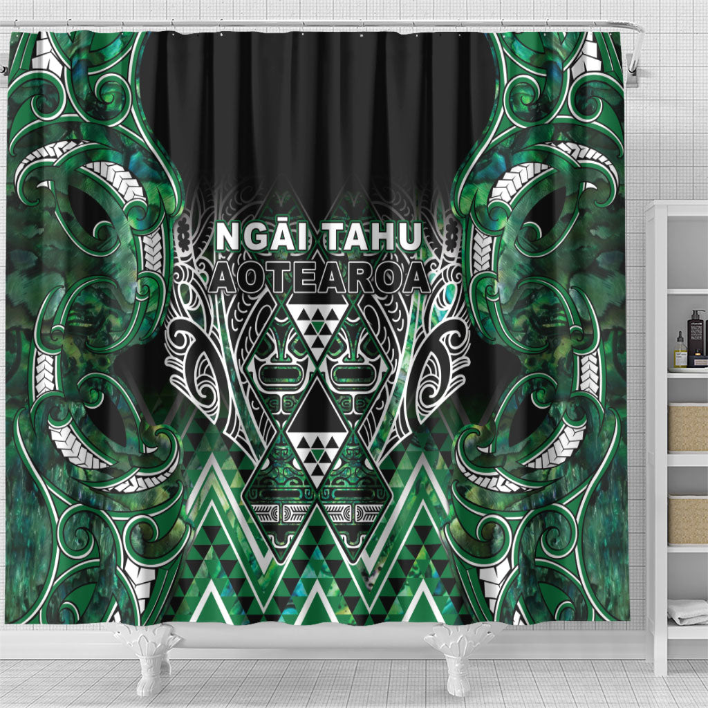 Aotearoa Ngai Tahu Shower Curtain Maori Tribal Dark Green Paua Shell Pattern DT05 - Polynesian Pride
