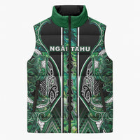 Aotearoa Ngai Tahu Sleeveless Puffer Jacket Maori Tribal Dark Green Paua Shell Pattern DT05 Unisex Green - Polynesian Pride