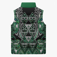 Aotearoa Ngai Tahu Sleeveless Puffer Jacket Maori Tribal Dark Green Paua Shell Pattern DT05 - Polynesian Pride