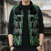 Aotearoa Ngai Tahu Sleeveless Puffer Jacket Maori Tribal Dark Green Paua Shell Pattern DT05 - Polynesian Pride