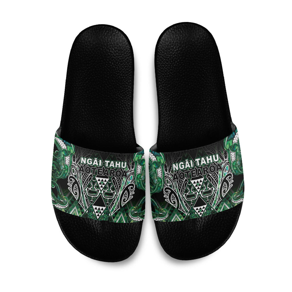 Aotearoa Ngai Tahu Slide Sandals Maori Tribal Dark Green Paua Shell Pattern DT05 Green - Polynesian Pride