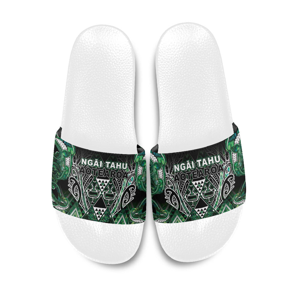 Aotearoa Ngai Tahu Slide Sandals Maori Tribal Dark Green Paua Shell Pattern DT05 Green - Polynesian Pride