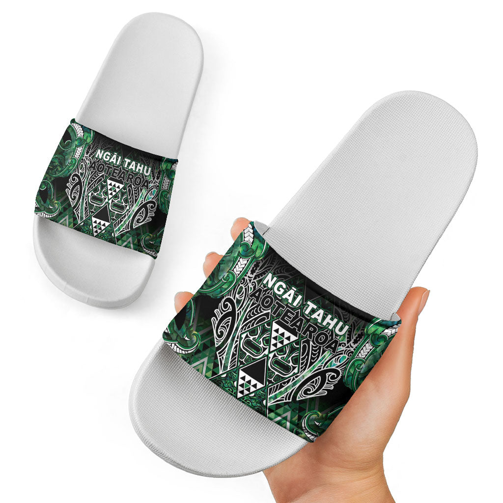 Aotearoa Ngai Tahu Slide Sandals Maori Tribal Dark Green Paua Shell Pattern DT05 - Polynesian Pride