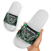 Aotearoa Ngai Tahu Slide Sandals Maori Tribal Dark Green Paua Shell Pattern DT05 - Polynesian Pride