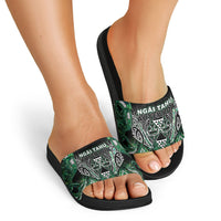 Aotearoa Ngai Tahu Slide Sandals Maori Tribal Dark Green Paua Shell Pattern DT05 - Polynesian Pride
