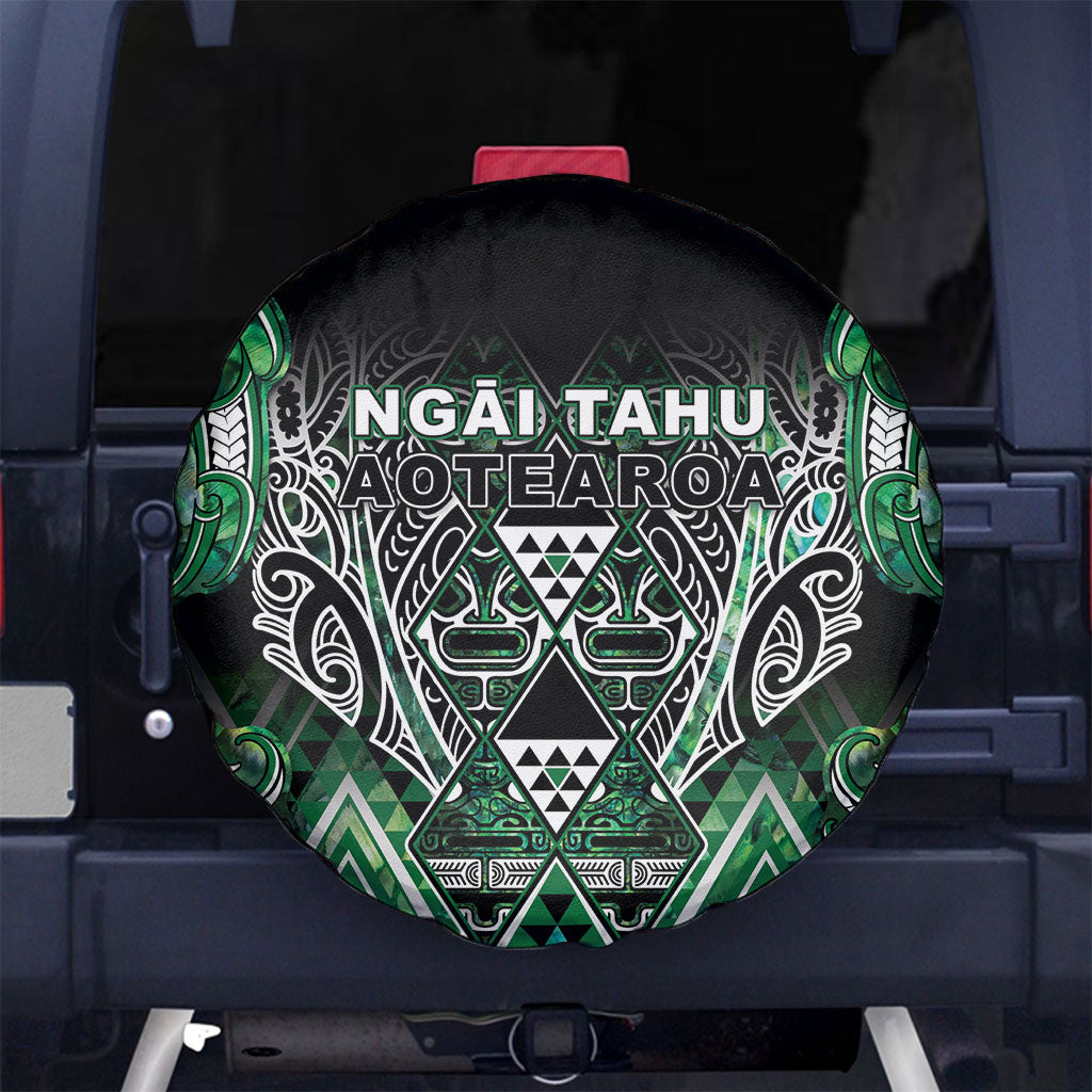 Aotearoa Ngai Tahu Spare Tire Cover Maori Tribal Dark Green Paua Shell Pattern DT05 No hole Green - Polynesian Pride