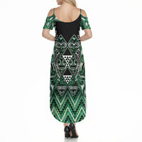 Aotearoa Ngai Tahu Summer Maxi Dress Maori Tribal Dark Green Paua Shell Pattern DT05 - Polynesian Pride