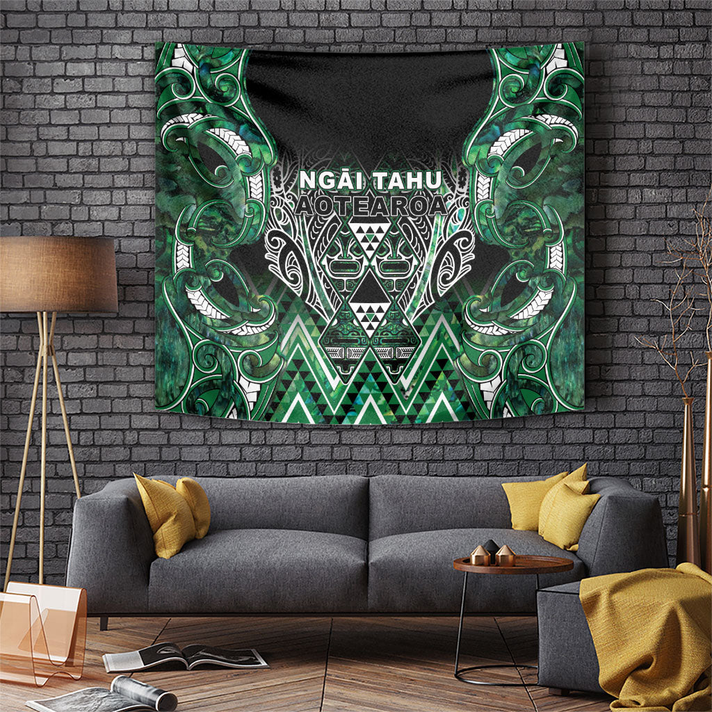 Aotearoa Ngai Tahu Tapestry Maori Tribal Dark Green Paua Shell Pattern DT05 Green - Polynesian Pride